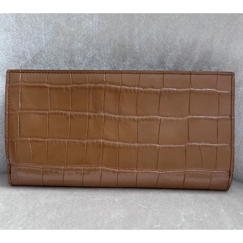 Furla Alligator Embossed Leather Slim Wallet in Cognac, Snap Closure